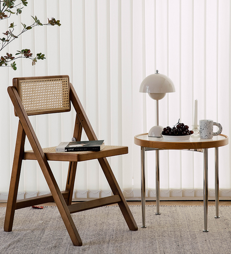 Mid century solid wood rattan chair