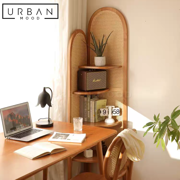 BOONE Rustic Rattan Display Shelf