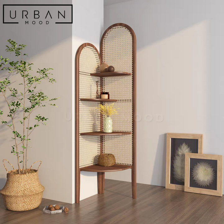 BOONE Rustic Rattan Display Shelf