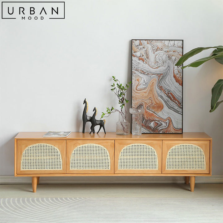 CARLE Rustic Rattan TV Console