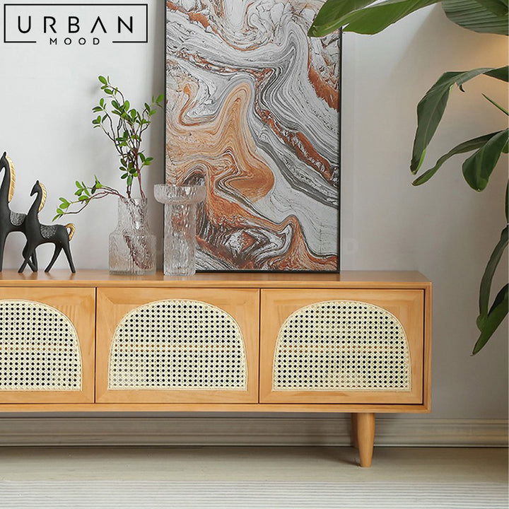 CARLE Rustic Rattan TV Console