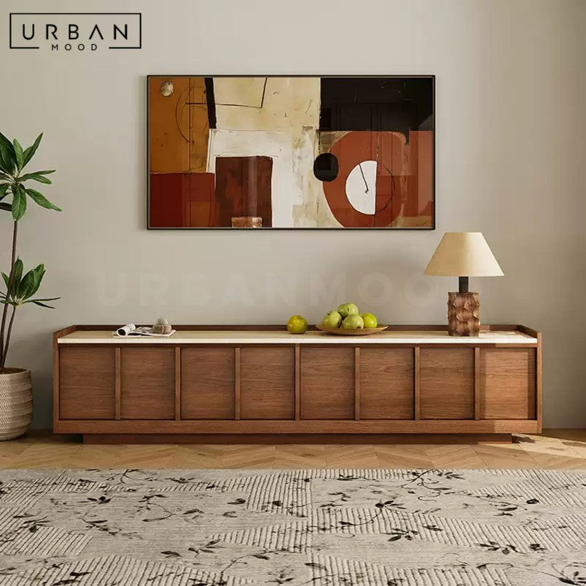 JANISH Modern Travertine TV Console