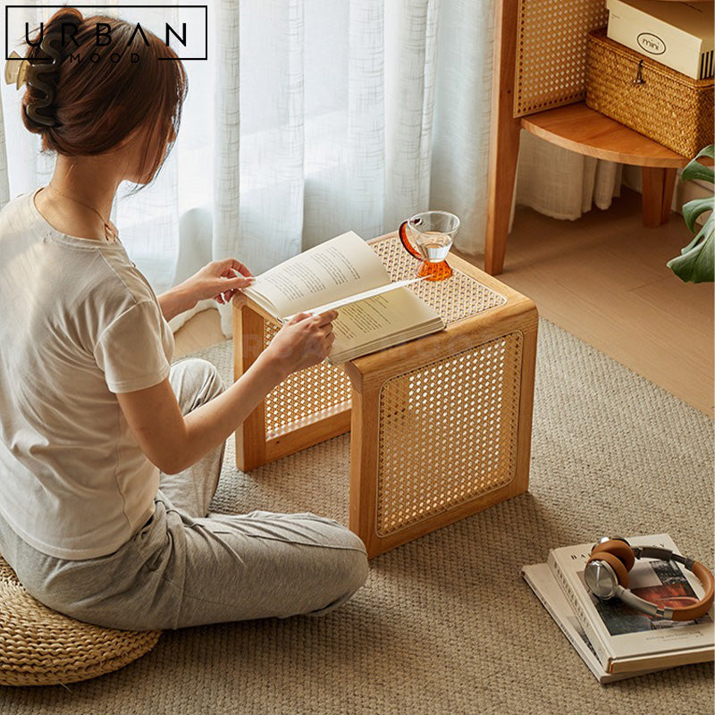 MAIS Rustic Rattan Side Table / Stool
