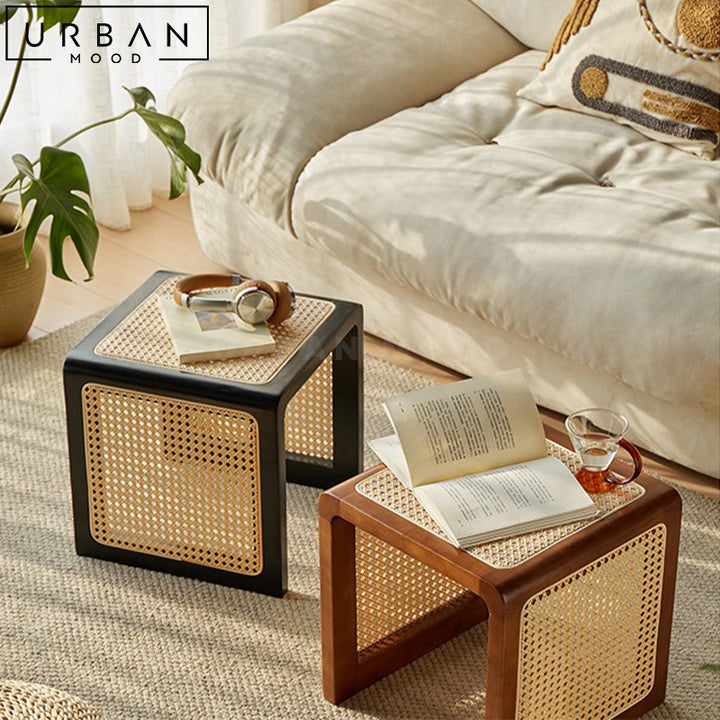 MAIS Rustic Rattan Side Table / Stool