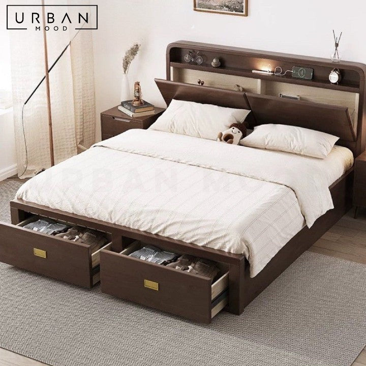 NAVO Modern Solid Wood Storage Bedframe