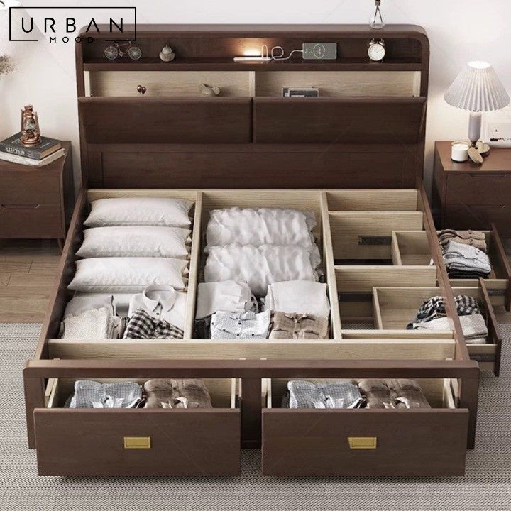 NAVO Modern Solid Wood Storage Bedframe