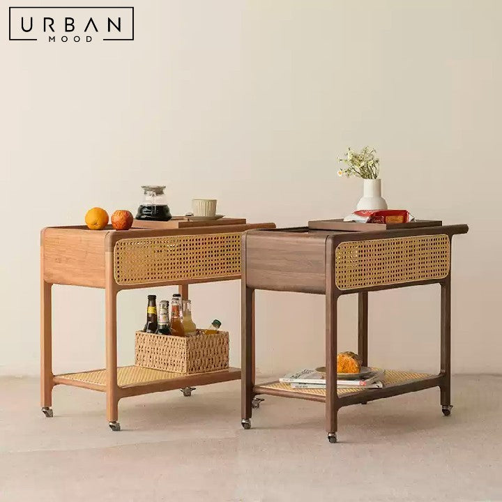 POIRIER Japandi Solid Wood Bar Cart / Trolley