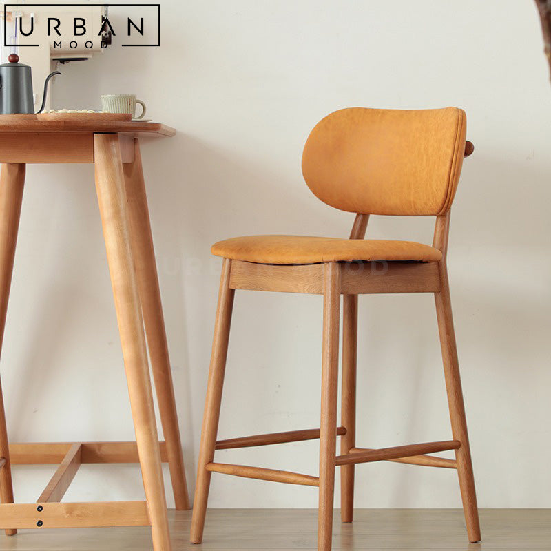 ROMANE Japandi Solid Wood Bar Stool