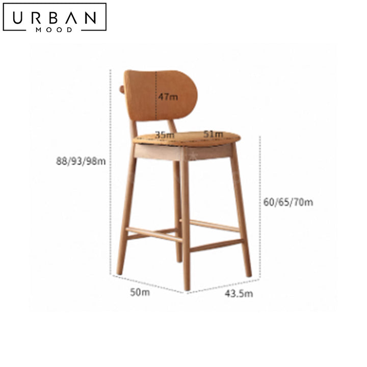 ROMANE Japandi Solid Wood Bar Stool