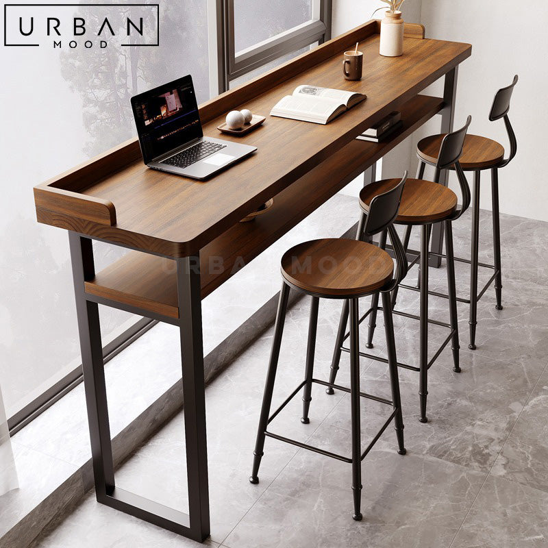 Industrial Tall Long Bar Table Counter Height Solid Oak Pub Table