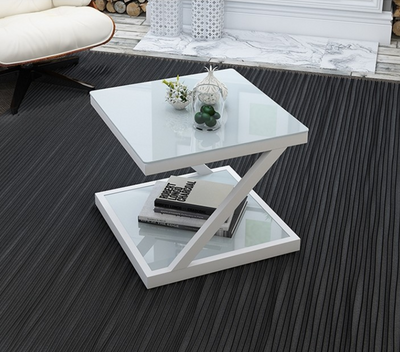 LORENZO Contemporary Z Tempered Glass Top Side Table