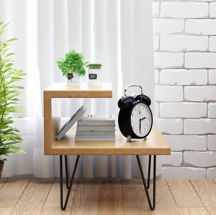 CORA Modern Industrial Solid Wood Bedside Table