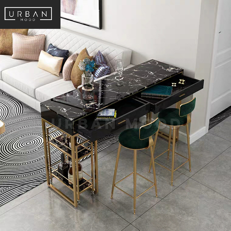 PARLOR Marble Bar Table with Bar Cart