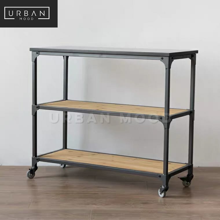 MODEN Modern Industrial Solid Wood Bar Cart