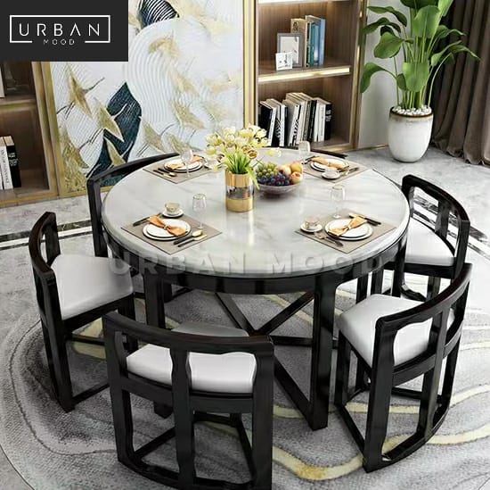 MICAH Oriental Marble Round Dining Table & Chairs