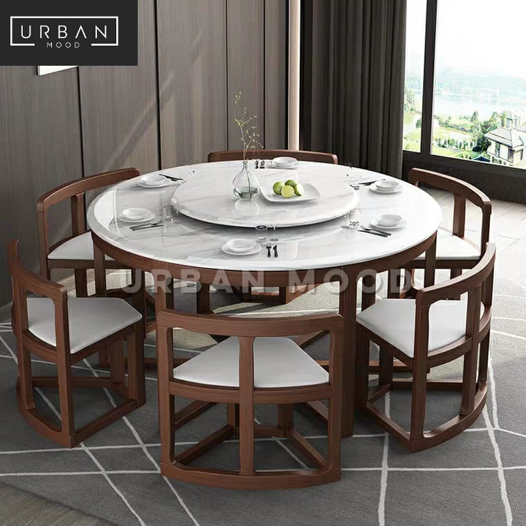 MICAH Oriental Marble Round Dining Table & Chairs