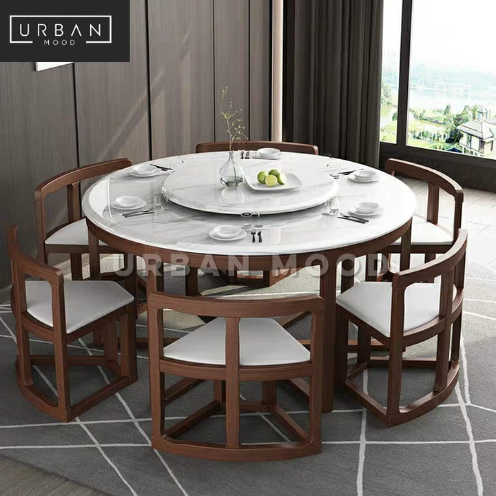 MICAH Oriental Marble Round Dining Table & Chairs