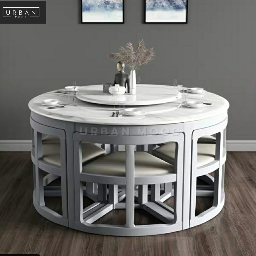 MICAH Oriental Marble Round Dining Table & Chairs