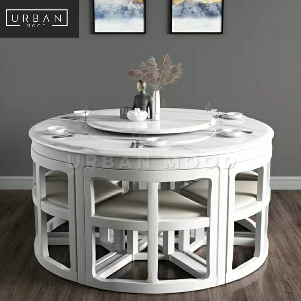 MICAH Oriental Marble Round Dining Table & Chairs