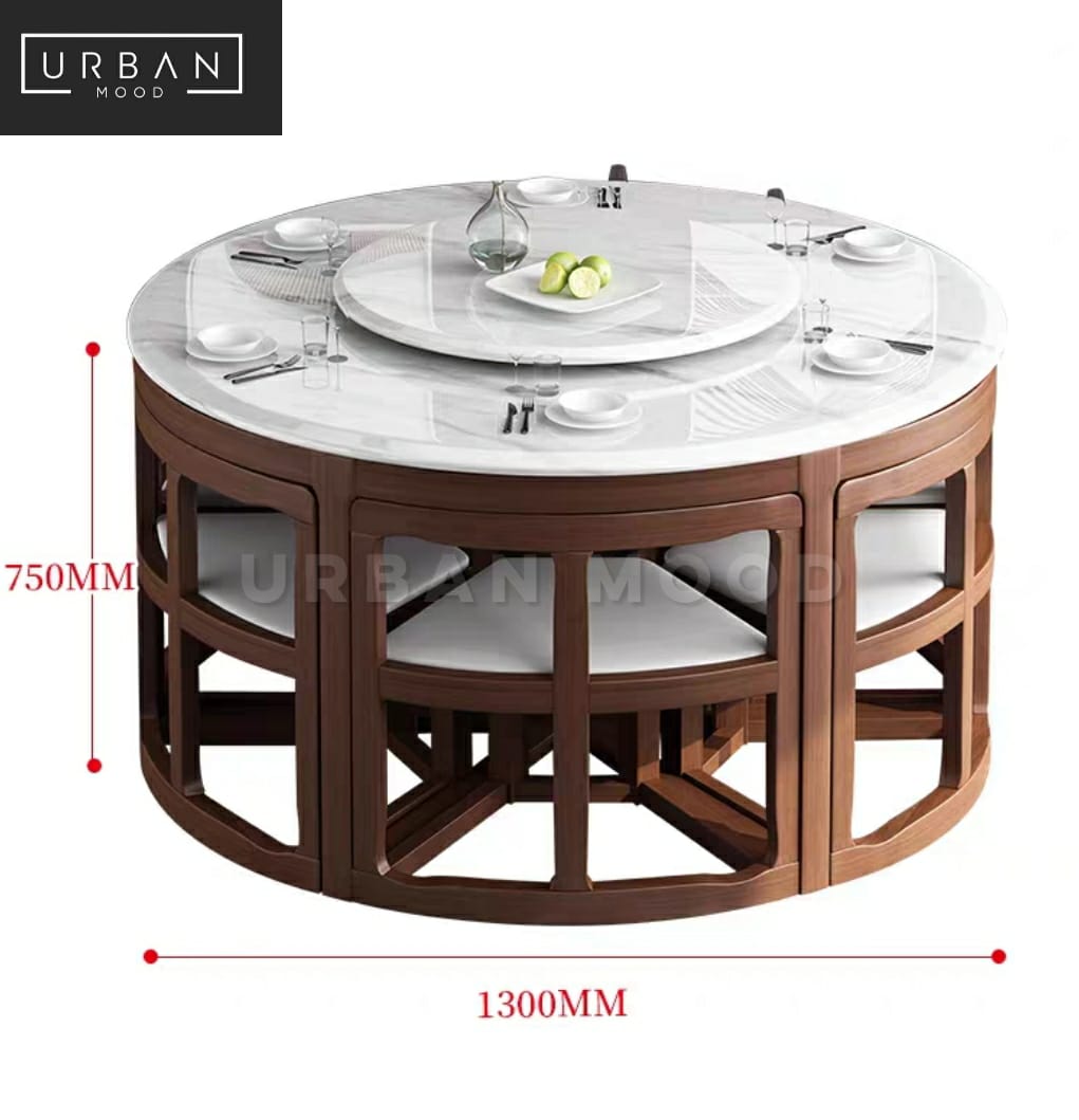 MICAH Oriental Marble Round Dining Table & Chairs