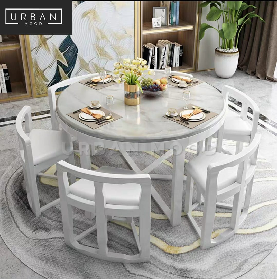 MICAH Oriental Marble Round Dining Table & Chairs
