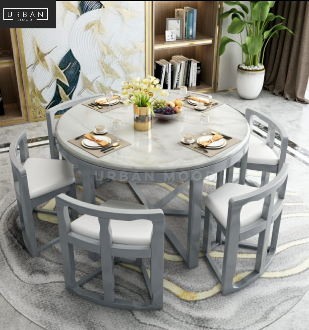 MICAH Oriental Marble Round Dining Table & Chairs