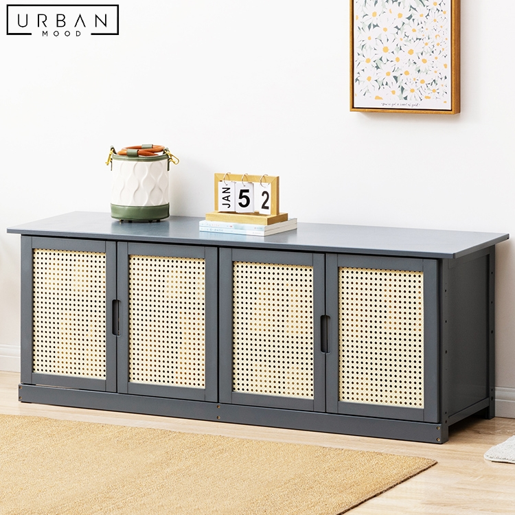 CORIN Rustic Rattan Shoe Bench