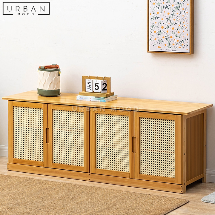 CORIN Rustic Rattan Shoe Bench