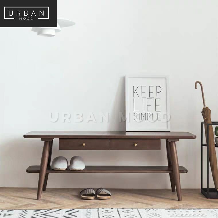 WYNNE Rustic Solid Wood Hallway Bench