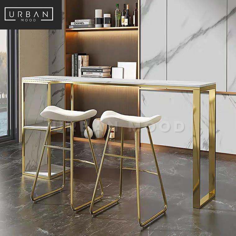 Marble bar table and stools
