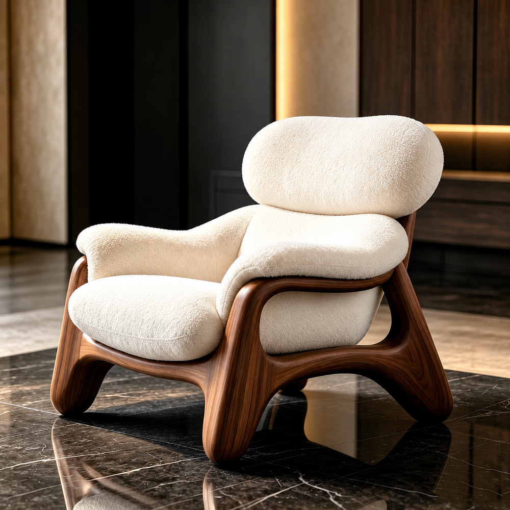JUSTINO Modern Black Walnut Wood Boucle Lounge Chair - Urban Mood Singapore