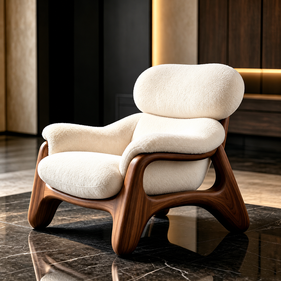 JUSTINO Modern Black Walnut Wood Boucle Lounge Chair - Urban Mood Singapore