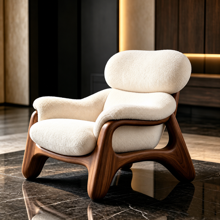 JUSTINO Modern Black Walnut Wood Boucle Lounge Chair - Urban Mood Singapore