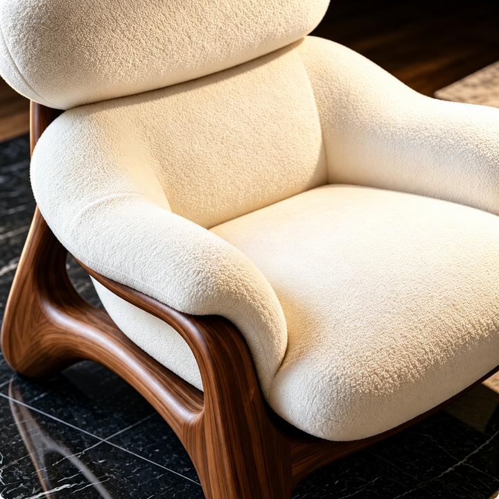 JUSTINO Modern Black Walnut Wood Boucle Lounge Chair - Urban Mood Singapore
