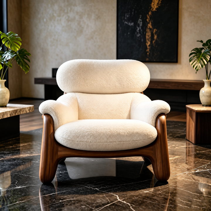 JUSTINO Modern Black Walnut Wood Boucle Lounge Chair - Urban Mood Singapore