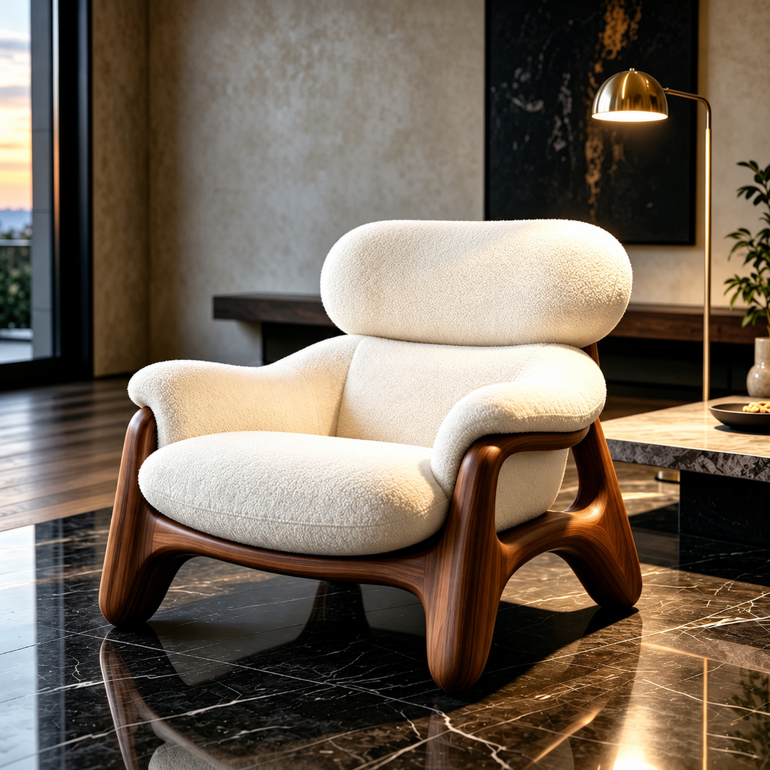 JUSTINO Modern Black Walnut Wood Boucle Lounge Chair - Urban Mood Singapore