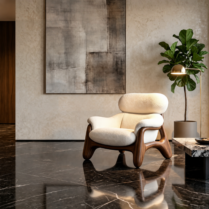 JUSTINO Modern Black Walnut Wood Boucle Lounge Chair - Urban Mood Singapore