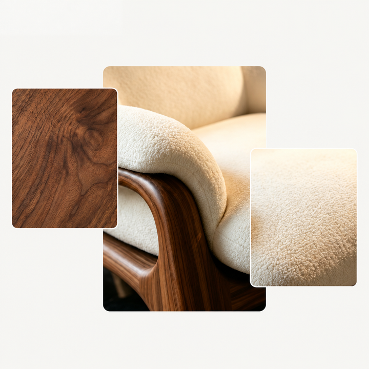 JUSTINO Modern Black Walnut Wood Boucle Lounge Chair - Urban Mood Singapore