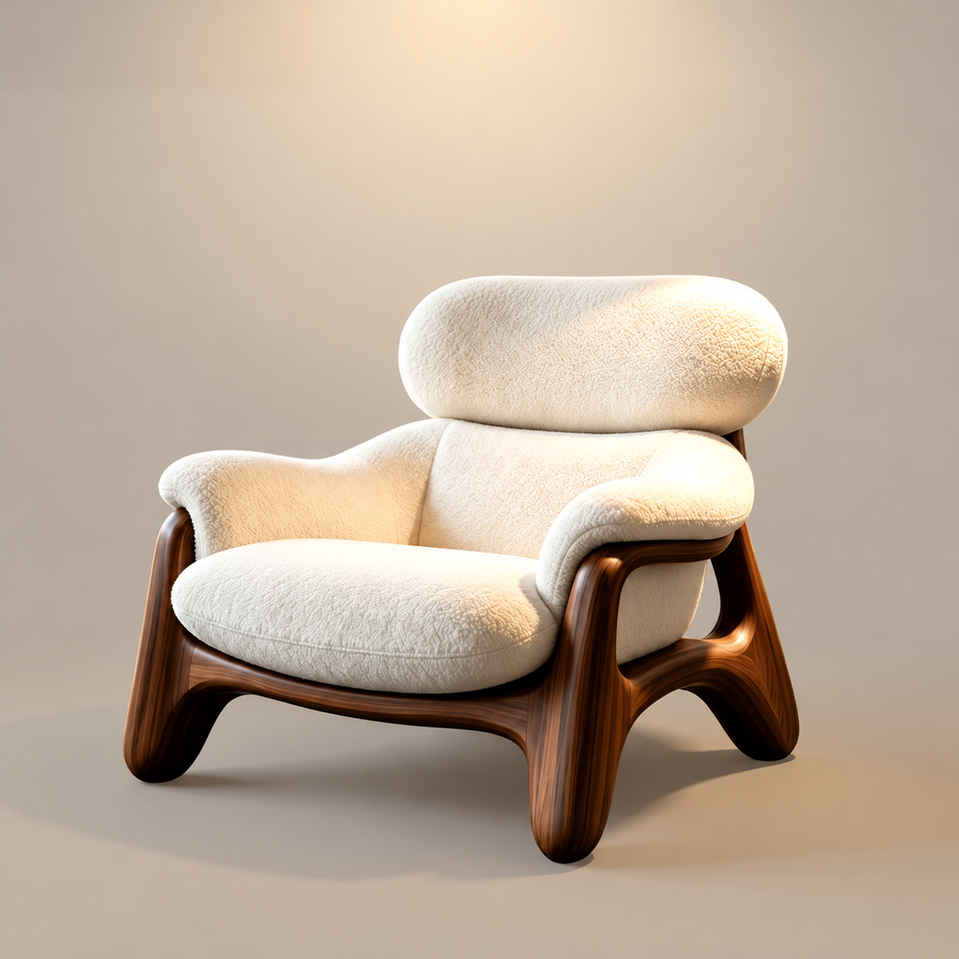 JUSTINO Modern Black Walnut Wood Boucle Lounge Chair - Urban Mood Singapore