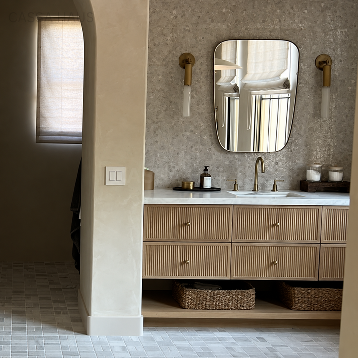 JANDA Japandi Fluted Solid Wood Marble Floating Vanity Sink - Cassa Haus Singapore