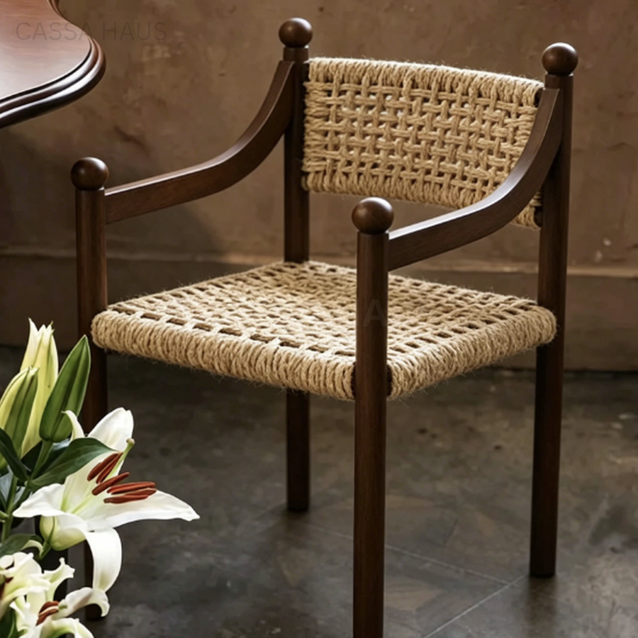 AMORE Rustic Rattan Solid Wood Dining Chair - Cassa Haus Singapore