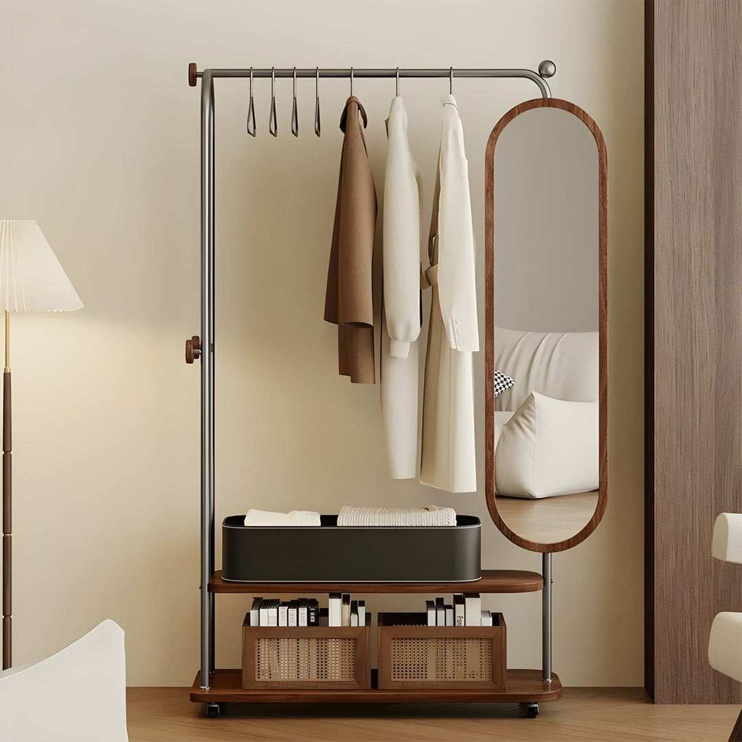 CALIXON Rotating Mirror Open Concept Wardrobe Rack - Cassa Haus Singapore