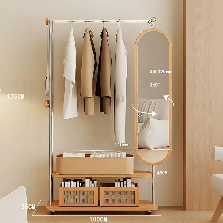 CALIXON Rotating Mirror Open Concept Wardrobe Rack - Cassa Haus Singapore