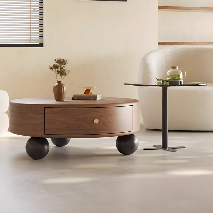 CALDREN Modern Round Walnut Coffee Table - Cassa Haus Singapore