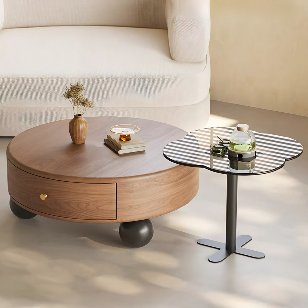 CALDREN Modern Round Walnut Coffee Table - Cassa Haus Singapore
