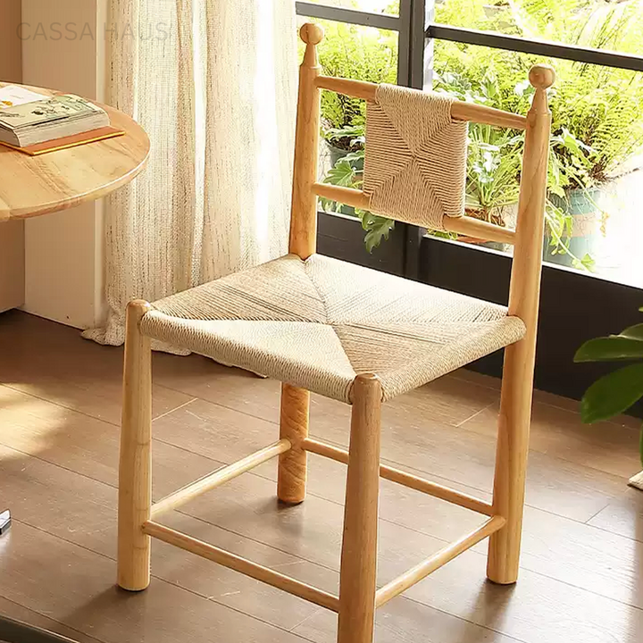 AMORE Rustic Rattan Solid Wood Dining Chair - Cassa Haus Singapore