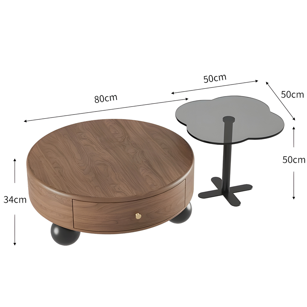 CALDREN Modern Round Walnut Coffee Table - Cassa Haus Singapore