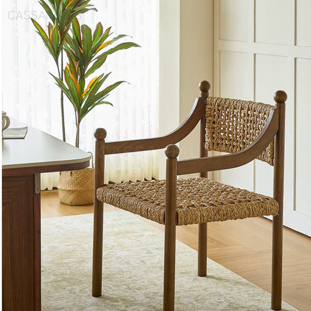 AMORE Rustic Rattan Solid Wood Dining Chair - Cassa Haus Singapore