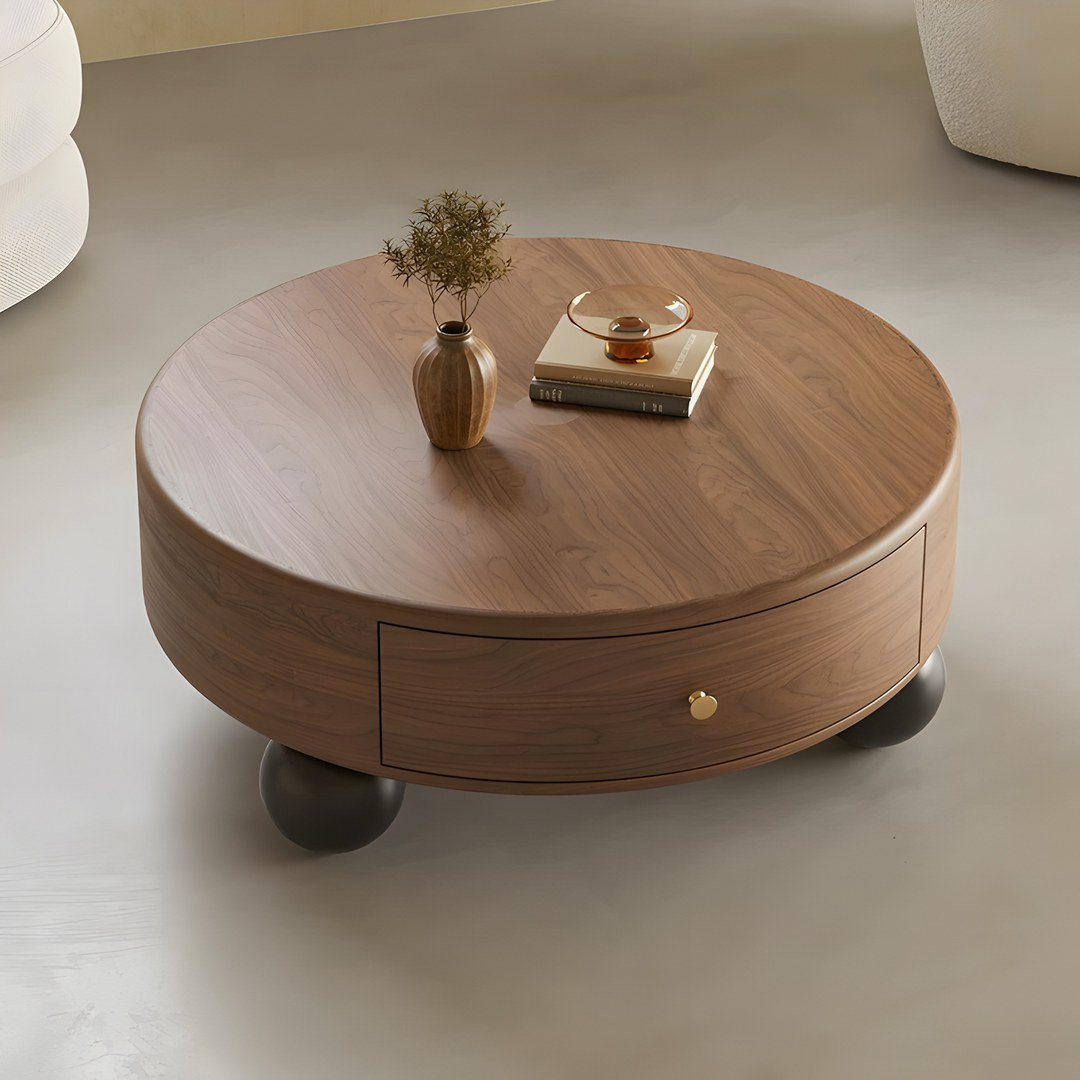 CALDREN Modern Round Walnut Coffee Table - Cassa Haus Singapore