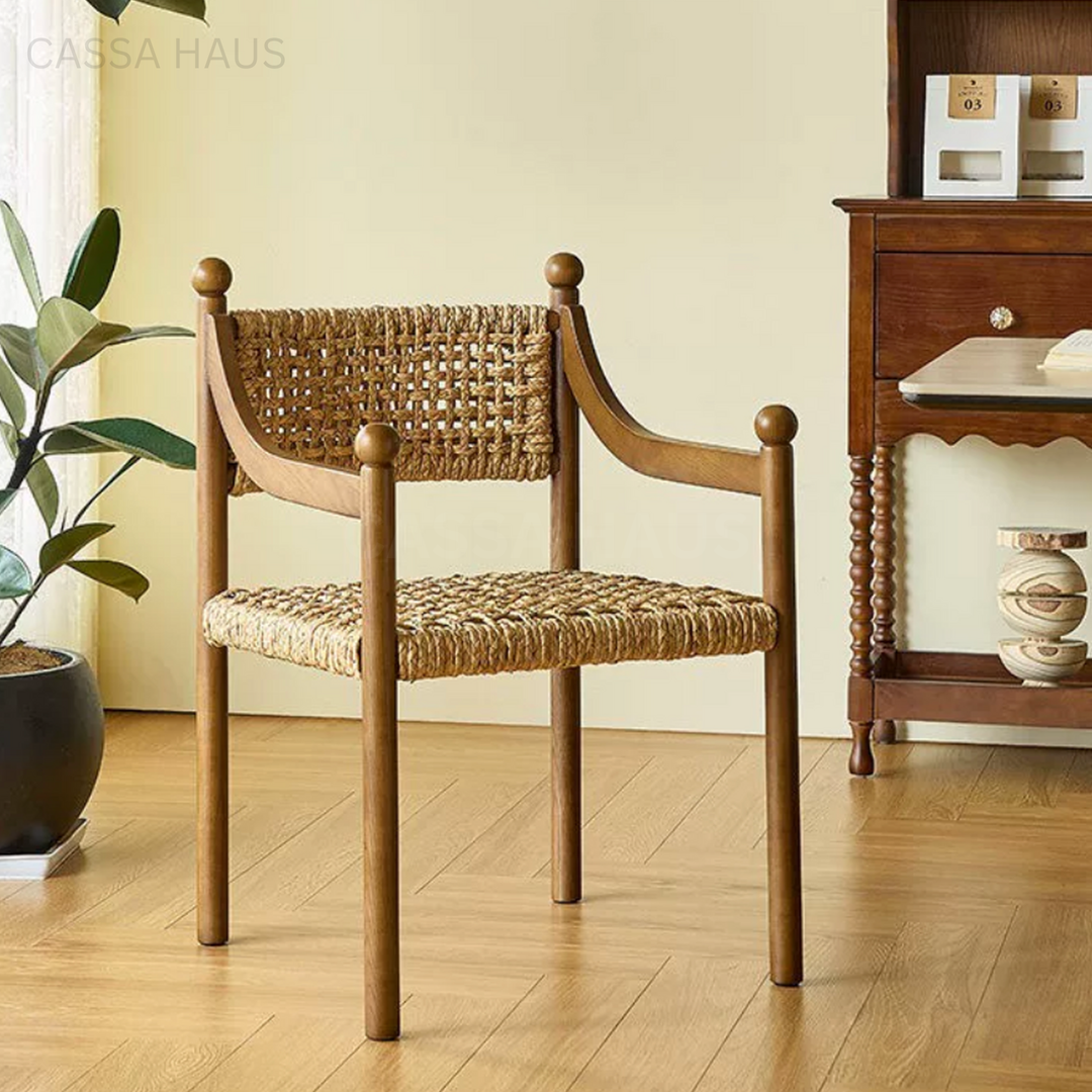 AMORE Rustic Rattan Solid Wood Dining Chair - Cassa Haus Singapore